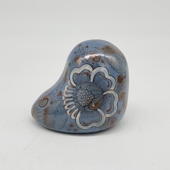 Handcrafted Ceramic Blue Owl Figurine With Floral Design From Mexico - Picture 4 of 6